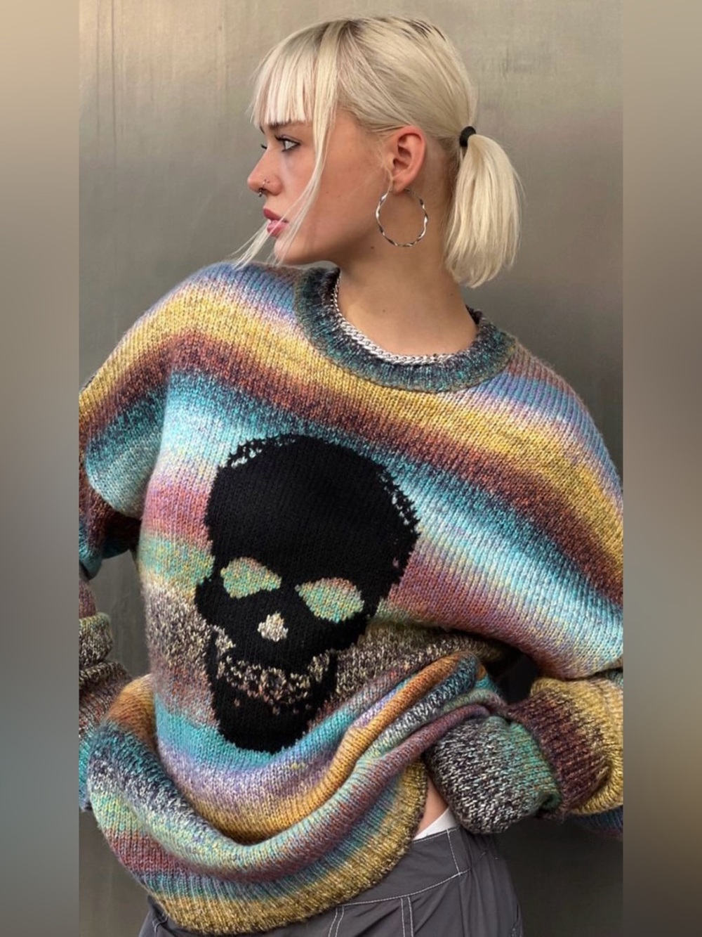 NWT The Ragged Priest x Dolls Kill Skull Space Dye Knit Sweater Small